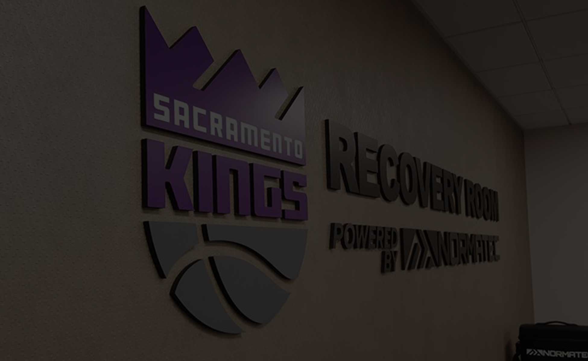 Dimensional Sacramento Kings logo signage installed at Golden 1 Center, indirectly