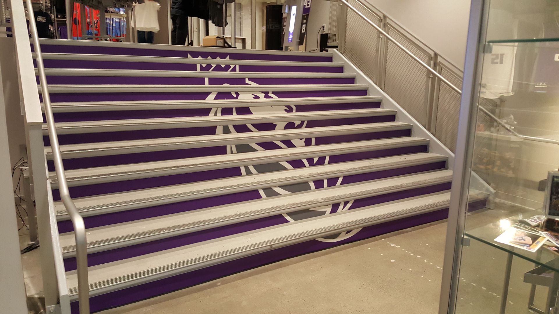Printed stair-riser graphics installed inside Golden One Center for the Sacramento Kings