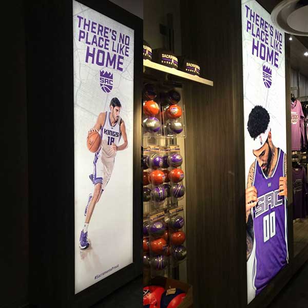 Backlit fabric signage in a retail space