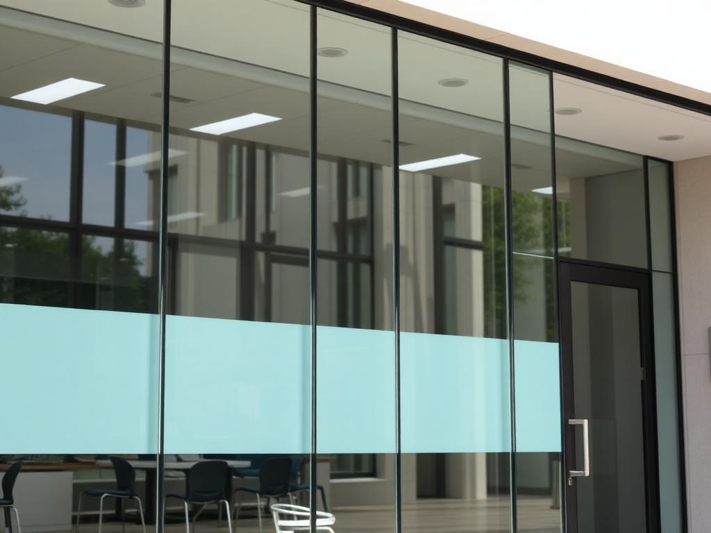 Tinted glass office partitions and storefront entry in a commercial building
