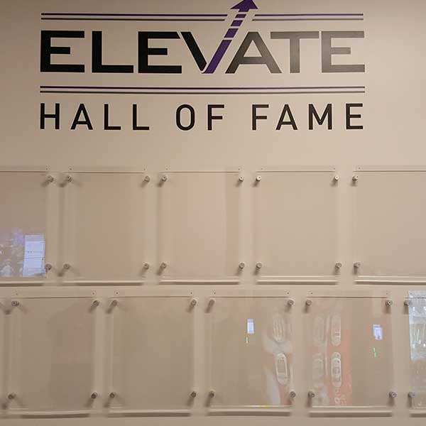 Acrylic bulletin wall panels in a corporate office