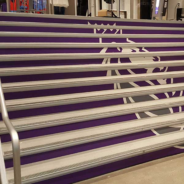 Printed stair-riser graphics at the arena