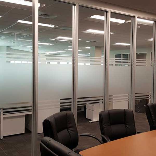 Privacy film applied to office glass