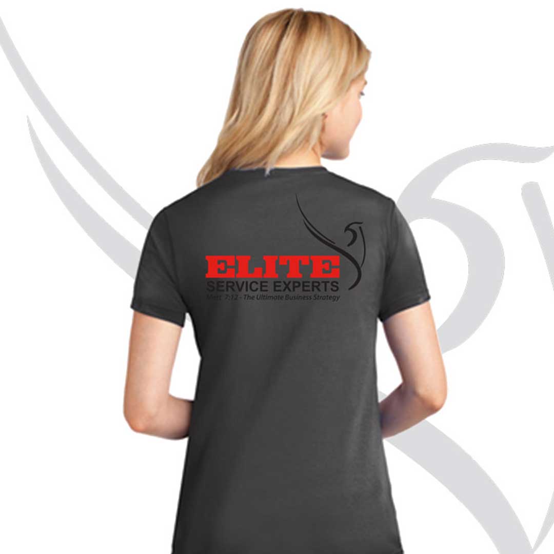 Elite Service Experts custom branded apparel mockup on a black t-shirt