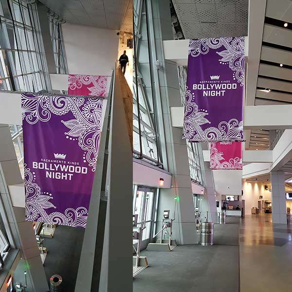 Large event banners installed at the arena