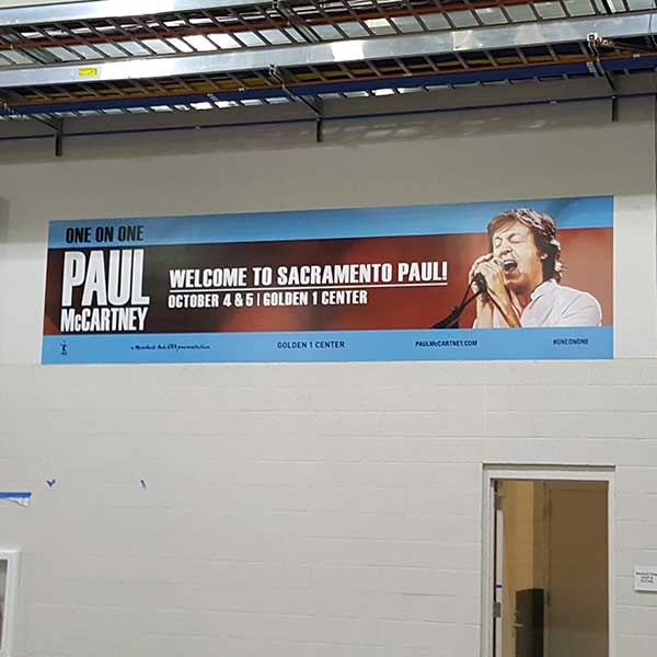 Concert venue banner installation