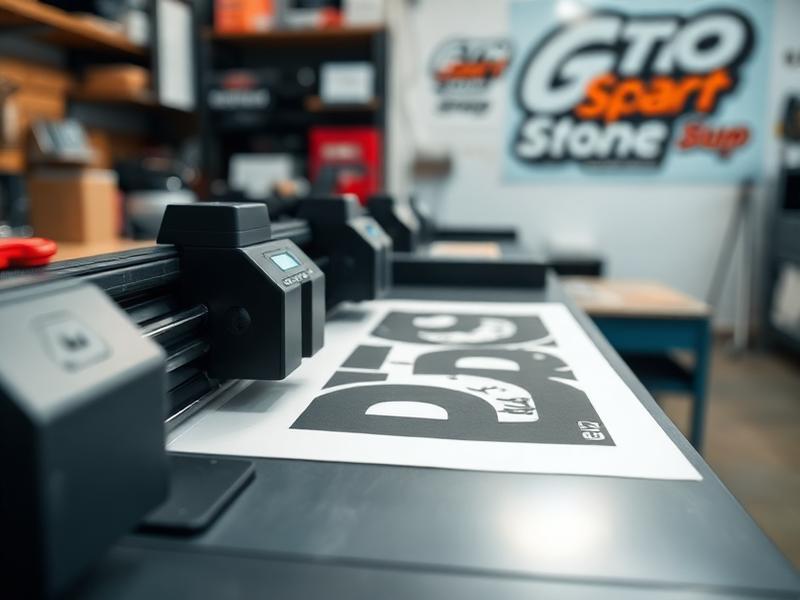 Vinyl plotter cutting lettering for a sign job